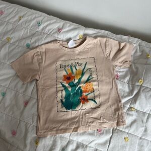 Zara Beige Kids Floral 'Enjoy & Play' Graphic Tee